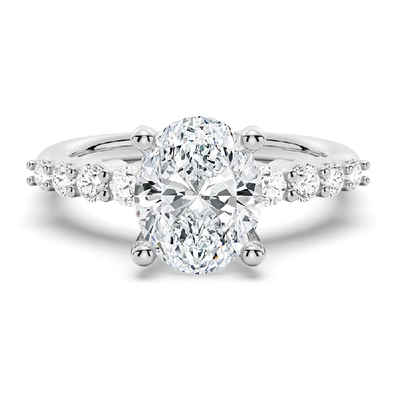 Women’s halo diamond engagement rings-Classic Shared-Prong Oval Cut Moissanite Engagement Ring