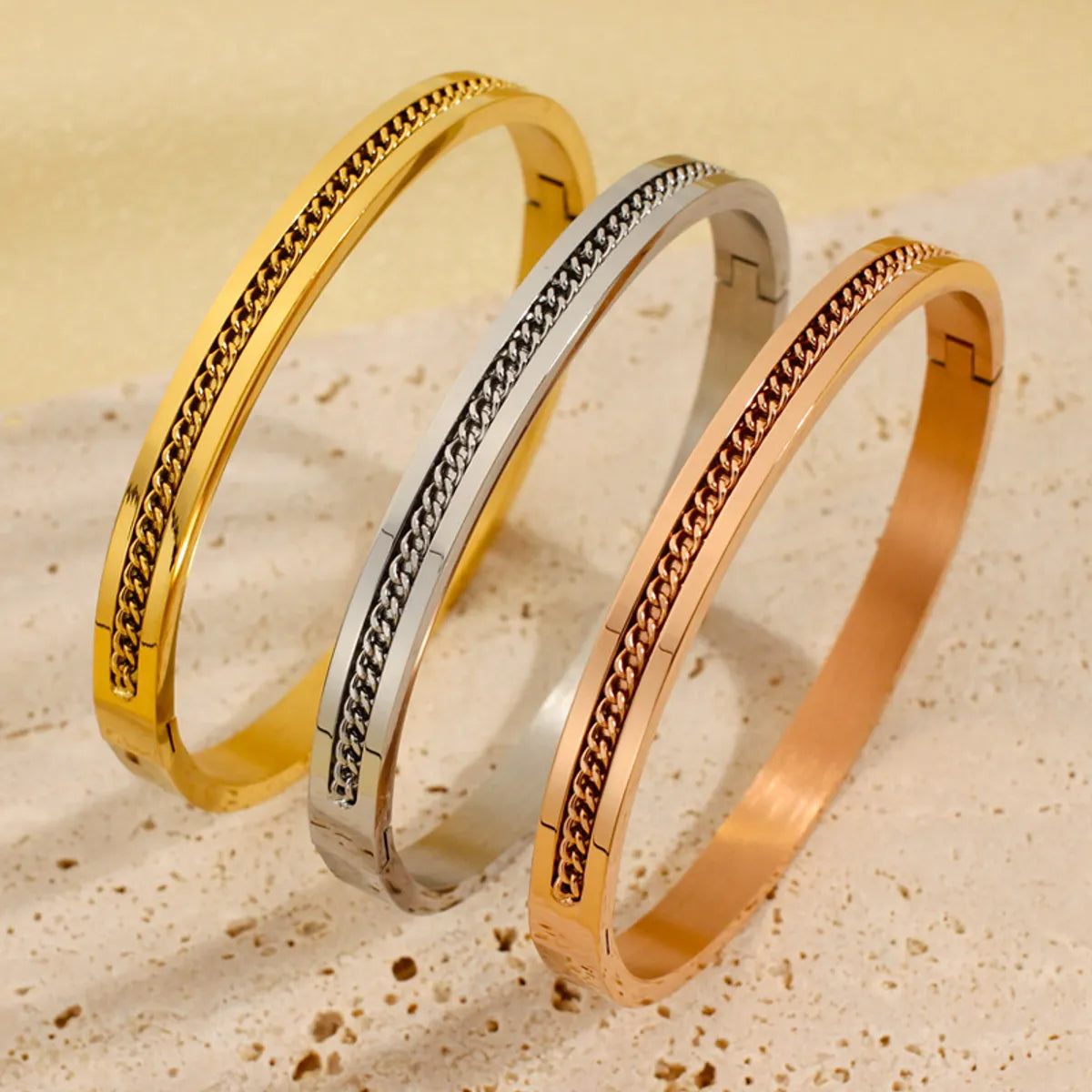 Women’s mixed metal bracelets-Simple Style Solid Color Stainless Steel Titanium Steel Plating Rose Gold Plated Gold Plated Silver Plated Bangle