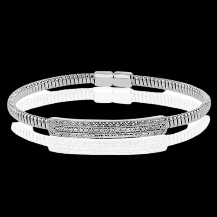 Women’s beaded bracelets-A perfect stacking bangle made of 18K white gold cable, adorned with a diamond plaque 0.23 ctw. and magnetic closure