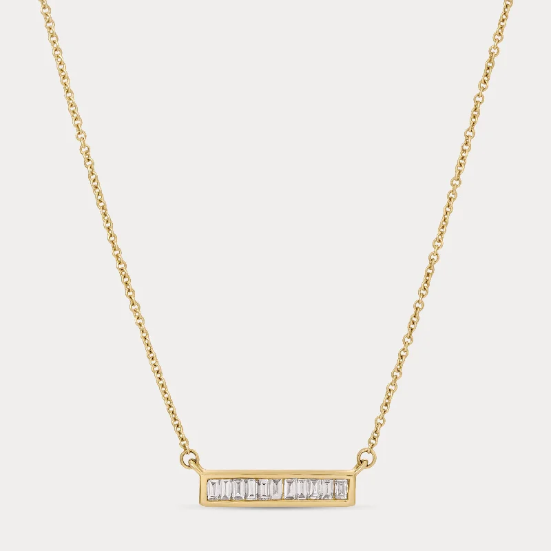 Women’s diamond pendants-Bezel Diamond Baguette Necklace