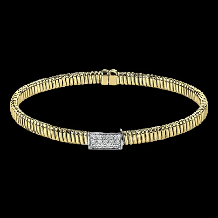 Women’s classic gold bangles-18k Yellow gold textured bangle is highlighted by .25 ctw of diamonds set in a rectangular design. Perfect for stacking