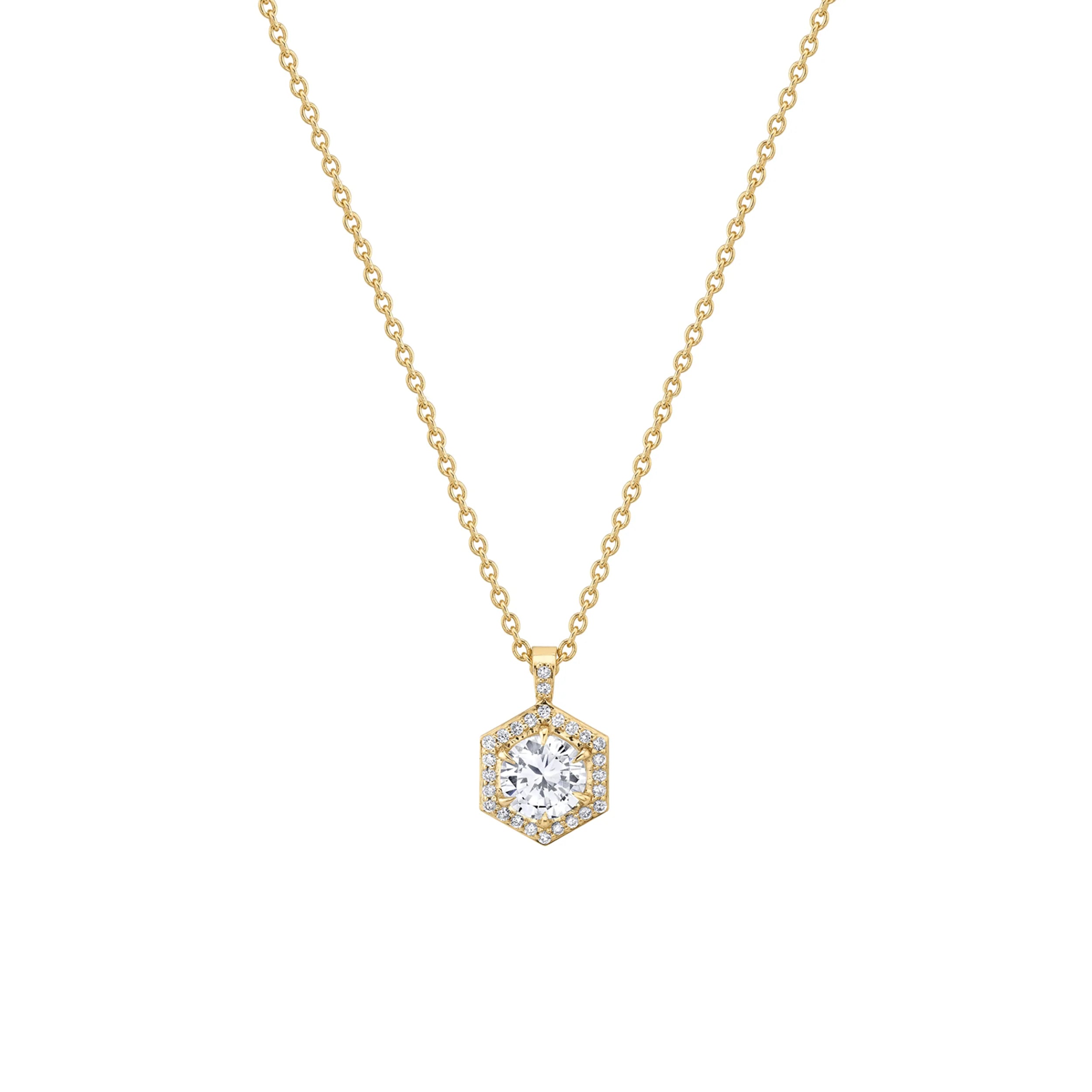 Women’s double-chain necklaces-Hex Halo Solitaire Pendant