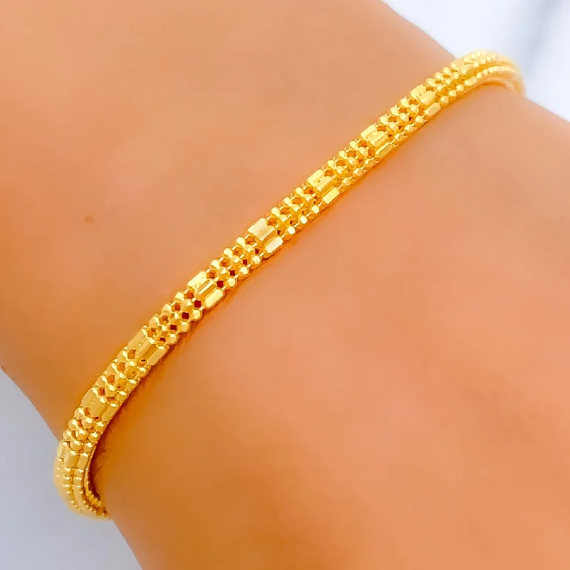 Women’s personalized bracelets-Alternating 22k Gold Square Chain Bracelet