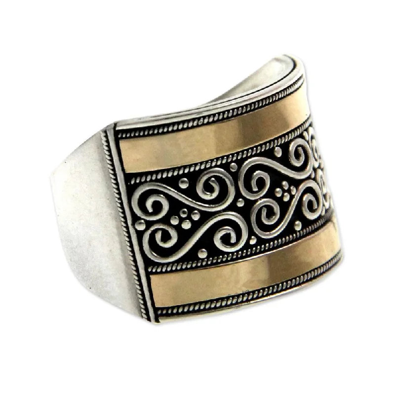 Women’s gold wedding bands-NOVICA Handmade Gold Accent Sterling Silver 'Celuk Gates' Band Ring (Indonesia)