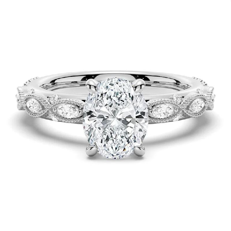 Women’s modern engagement rings-Vintage Infinity Milgrain Oval Moissanite Engagement Ring