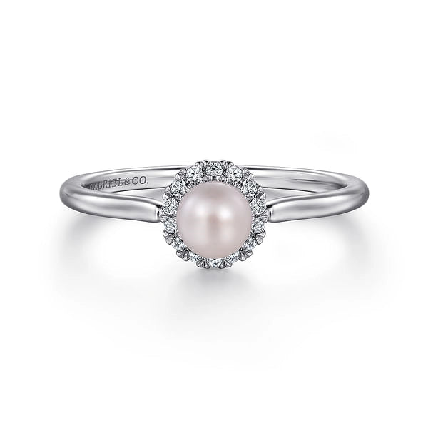 Women’s oval cut engagement rings-14K White Gold Cultured Fresh Water Pearl and Diamond Ring