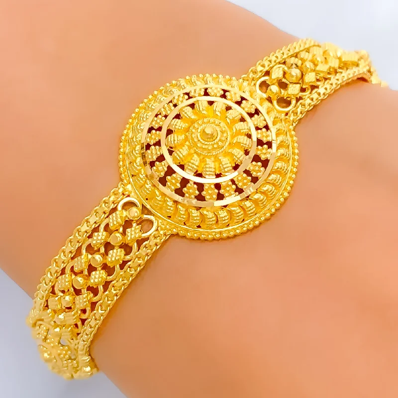 Women’s romantic bangles-Extravagant Floral Dome 22k Gold Bracelet