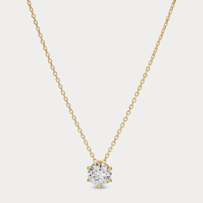 Women’s fine gold necklaces-Round 6-Prong Diamond Necklace