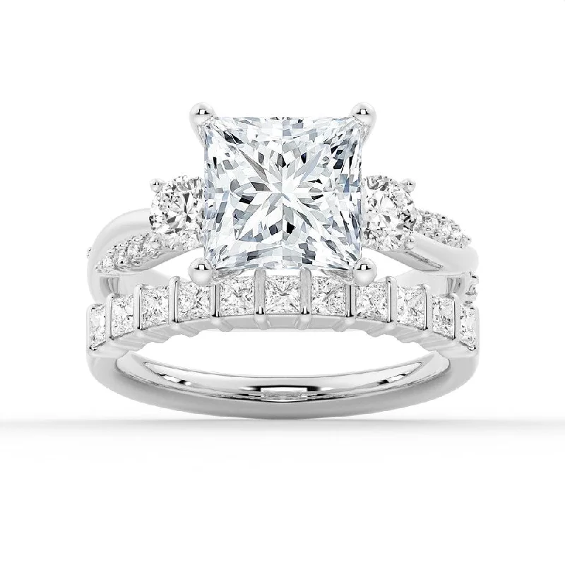 Women’s platinum solitaire engagement rings-Twist Vine Princess-Cut Moissanite Engagement Ring Set with Matching Wedding Band