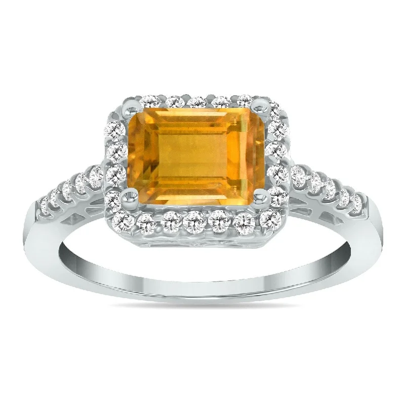 Women’s classic engagement rings-Marquee Jewels 2 1/2 Carat TW Emerald Cut Citrine Diamond Ring in 10K White Gold