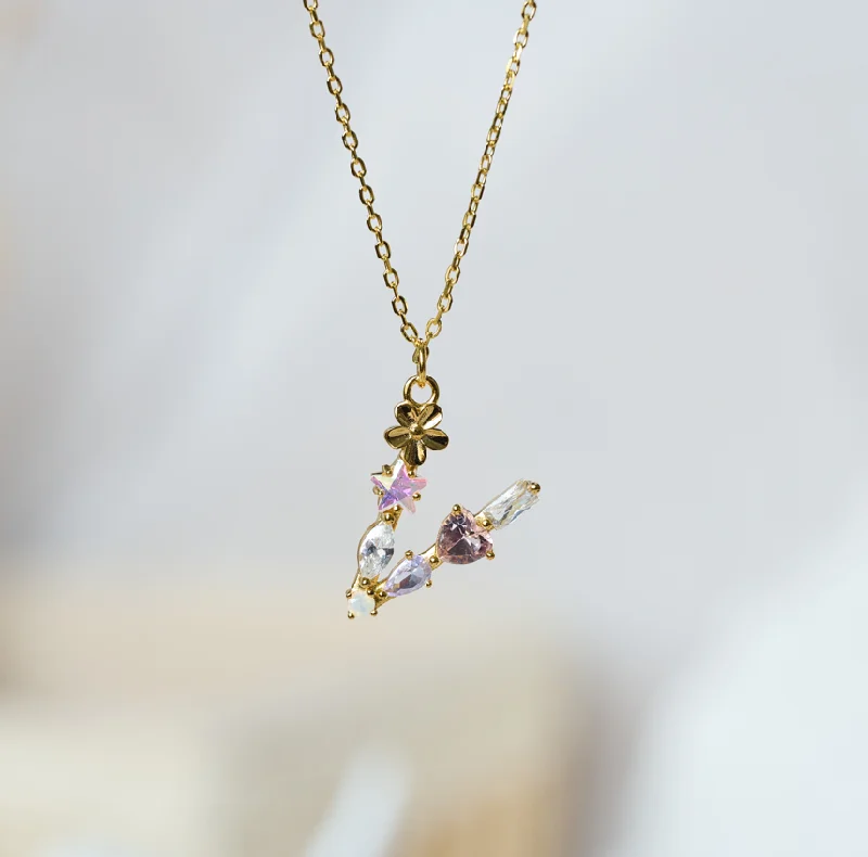 Women’s unique gemstone necklaces-Initial - V