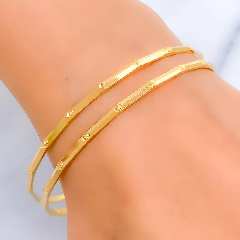 Women’s bangles with diamonds-Radiant Classic Dotted 22k Gold Bangle Pair