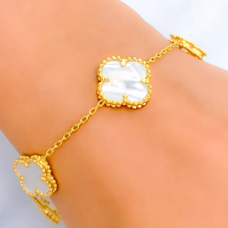 Women’s multi-layer bracelets-Mother Of Pearl 21k Gold Clover Bracelet