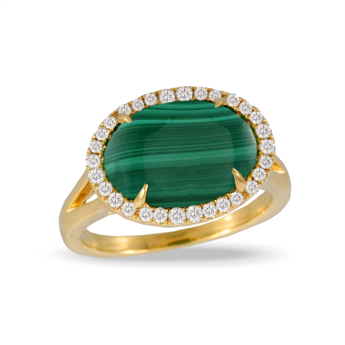 Women’s art deco diamond engagement rings-Doves 18K Yellow Gold Diamond Ring with Malachite Center