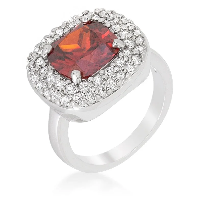 Women’s round cut diamond rings-Micropave Red Bridal Cocktail Ring