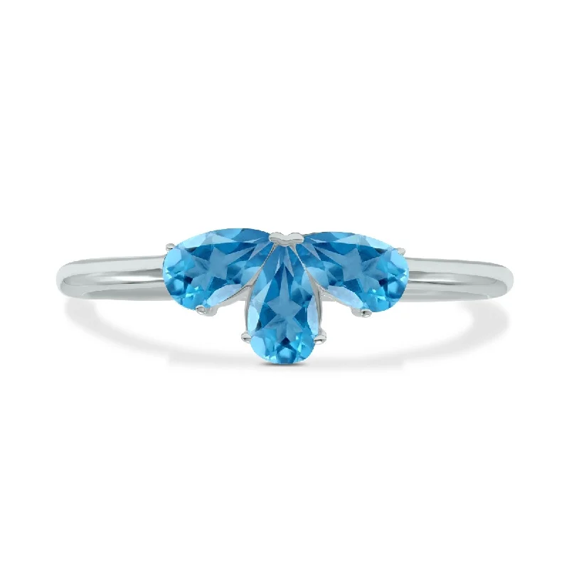 Women’s diamond wedding rings-Marquee Jewels Blue Topaz Pear Shape Three Stone Ring in 10K White Gold