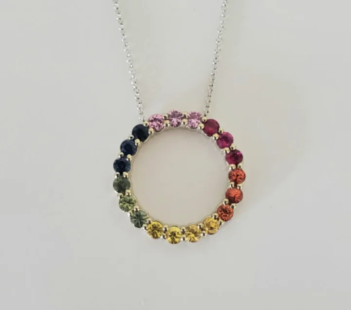 Women’s cross pendant necklaces-14kt White Gold Rainbow Sapphire Pendant