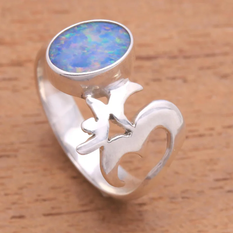 Women’s mixed metal rings-NOVICA Sterling Silver Hindu Meditation Opal Ring