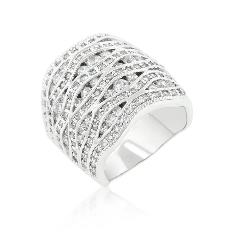 Women’s oval engagement rings-Cubic Zirconia Pave Abstract Ring With Rhodium Plated