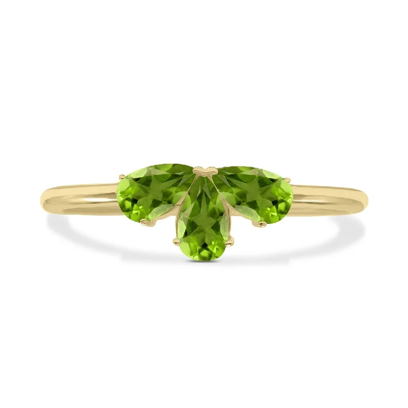 Women’s birthstone wedding rings-Marquee Jewels Peridot Pear Shape Three Stone Ring in 10K Yellow Gold