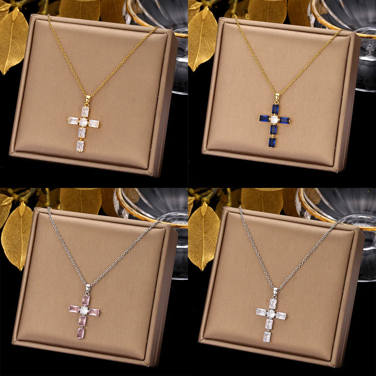 Women’s gold necklaces-Retro Simple Style Cross Stainless Steel Plating Inlay Zircon Pendant Necklace