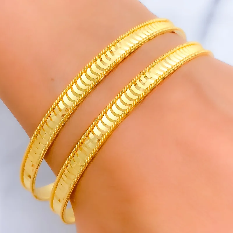 Women’s tennis bracelets-High Finish Layered 22k Gold Bangle Pair