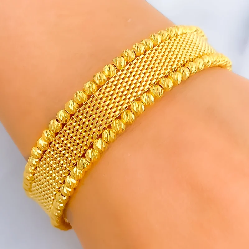 Women’s gemstone bangles-Reflective Flexi Flat Orb 21K Gold Bangle Bracelet