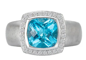 Women’s engagement rings with rubies-14K White Gold Blue Topaz Diamond Ring