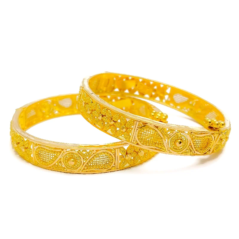 Women’s tennis bangles-Decorative Floral Paisley 22k Gold Baby Bangles