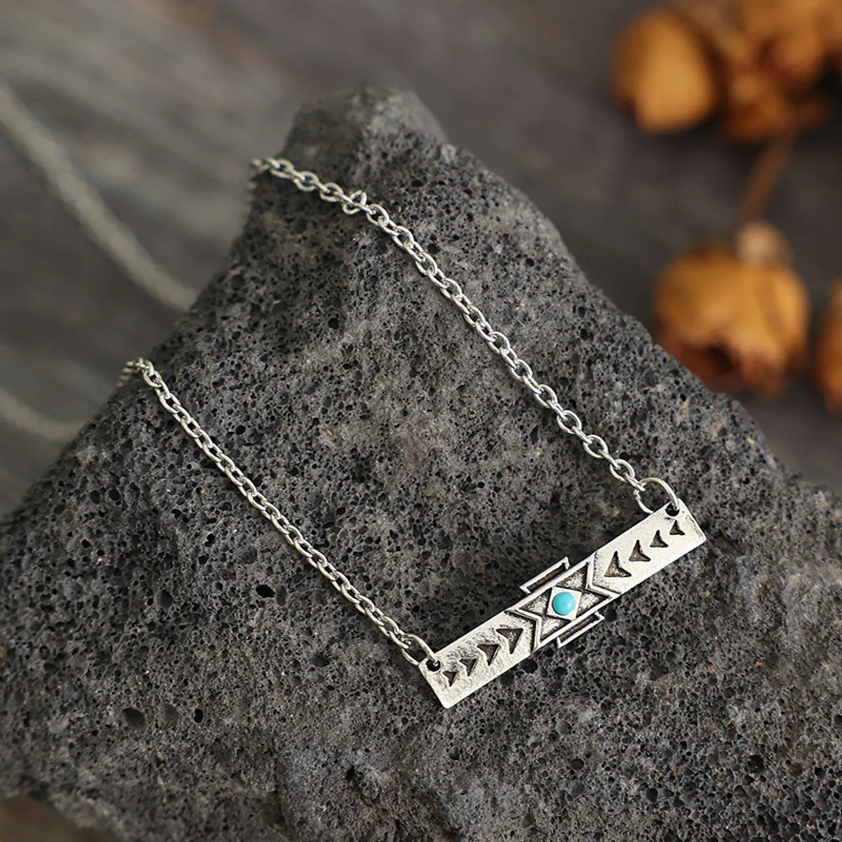 Women’s round diamond necklaces-Vintage Style Novelty Triangle Rectangle Alloy Inlay Turquoise Women's Necklace