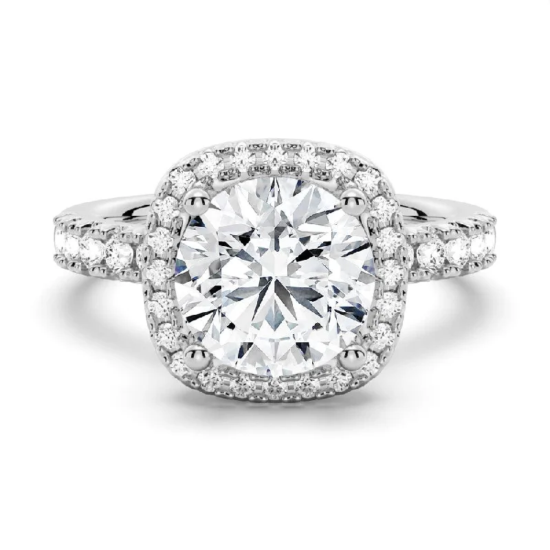 Women’s double halo engagement rings-Brilliant Halo Round Moissanite Engagement Ring