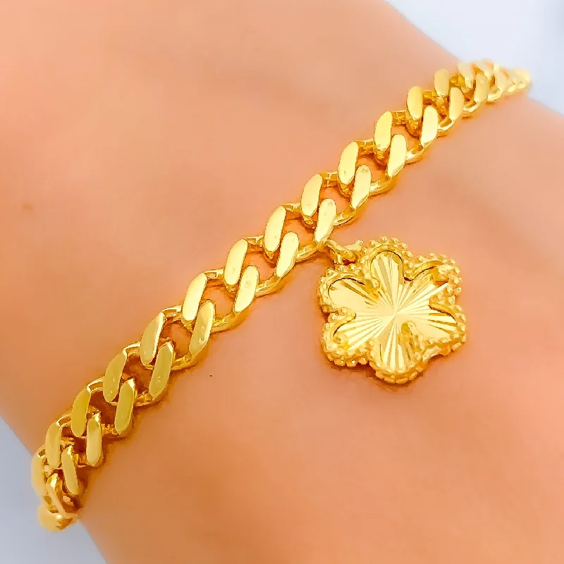 Women’s modern bangles-Blooming Flower 21k Gold Bracelet