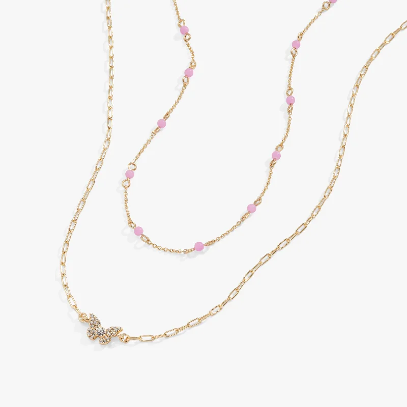 Women’s sapphire necklaces-Delicate Butterfly Necklace, Reconstituted Pink Agate