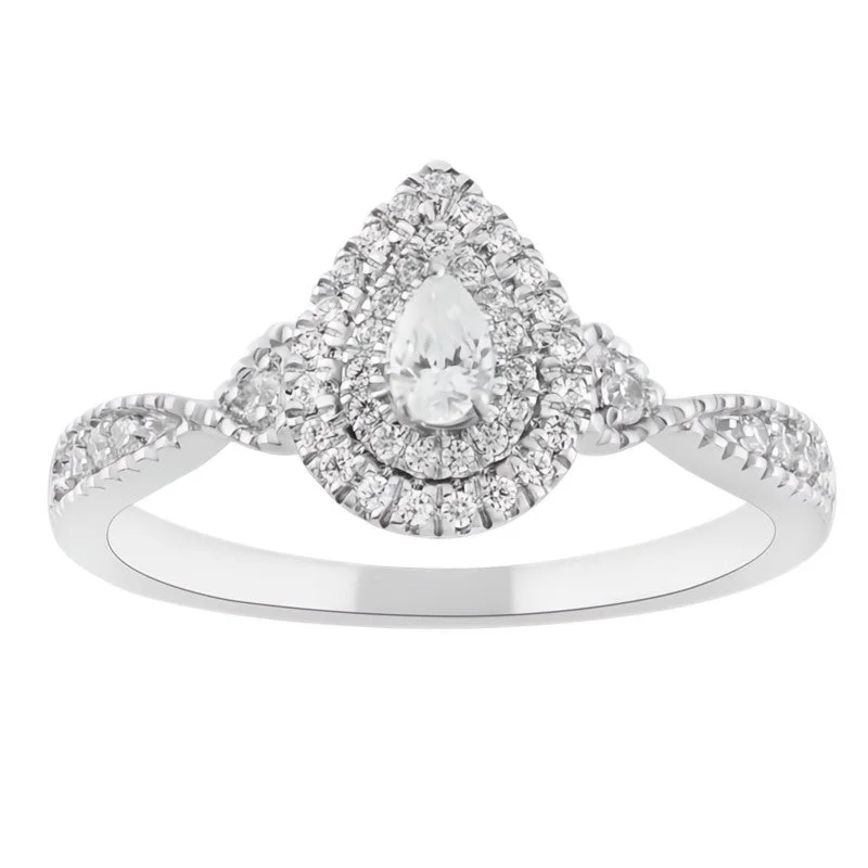 Women’s gold engagement rings-1/3ctw Diamond Pear Halo Engagement Ring