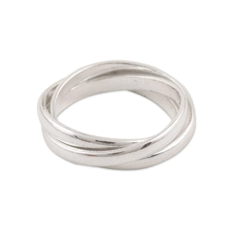 Women’s two-tone rings-NOVICA Shiny Trio, Sterling silver band ring