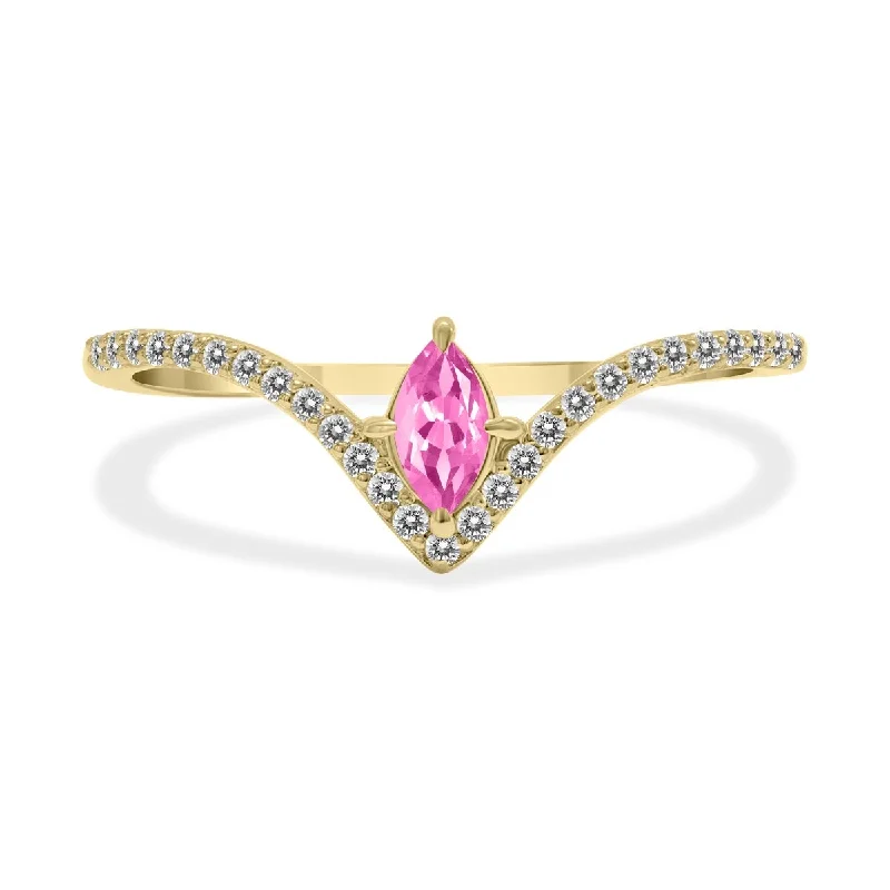 Women’s chunky gemstone rings-Marquee Jewels 1/4 Carat TW Pink Topaz and Diamond V Shape Ring in 10K Yellow Gold