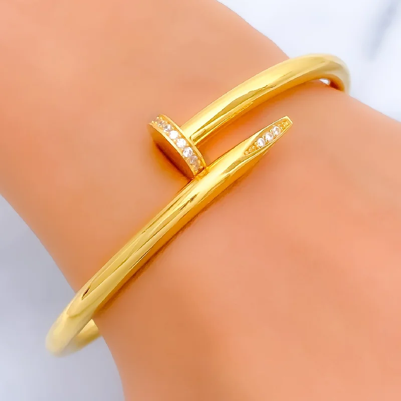 Women’s rose gold bangles-Glistening 22K Gold Nail CZ Bangle Bracelet