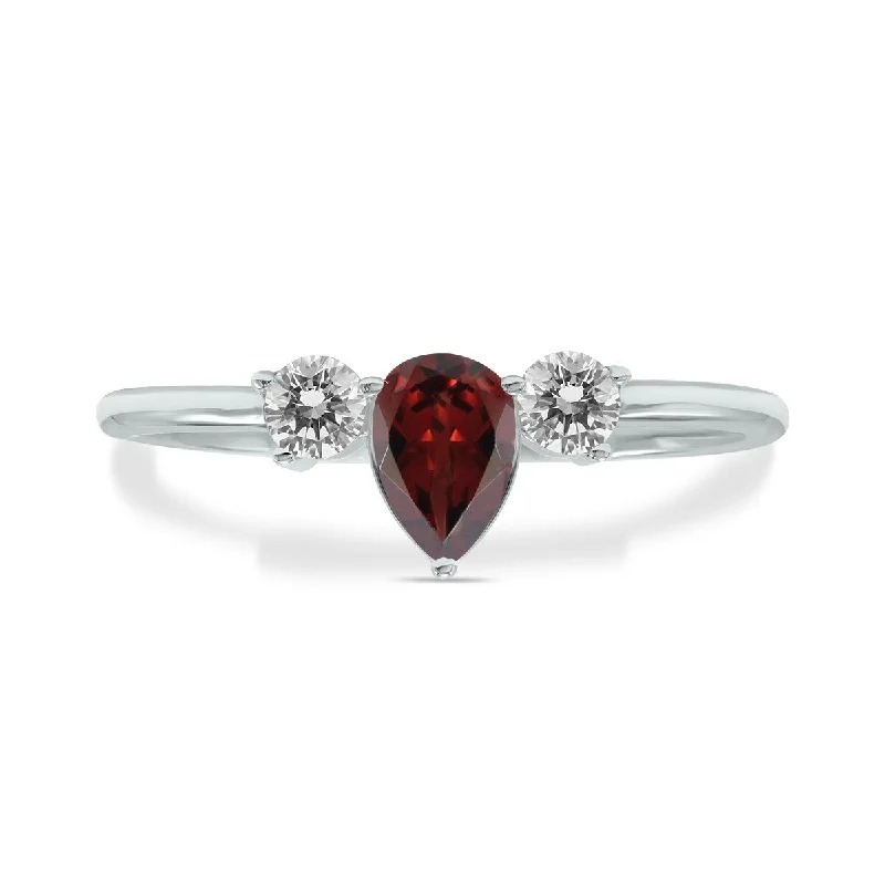 Women’s chunky gemstone rings-Marquee Jewels 1/2 Carat TW Pear Shape Garnet and Diamond Ring in 10K White Gold