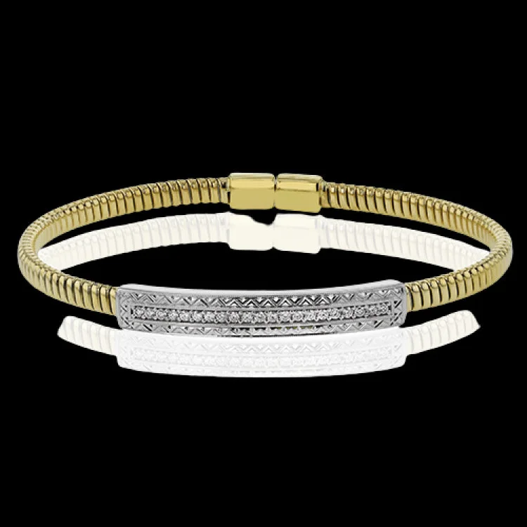 Women’s dainty bracelets-A perfect stacking bangle made of 18K yellow gold cable, adorned with a diamond plaque 0.23 ctw. and magnetic closure