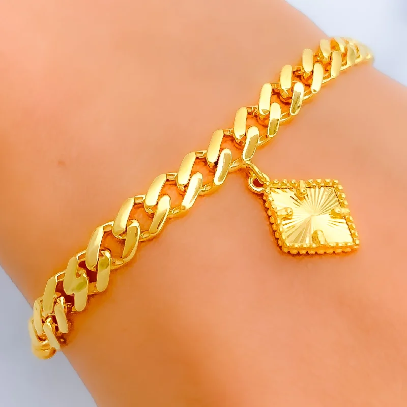 Women’s colorful bangles-Dangling Diamond Shaped 21k Gold Bracelet