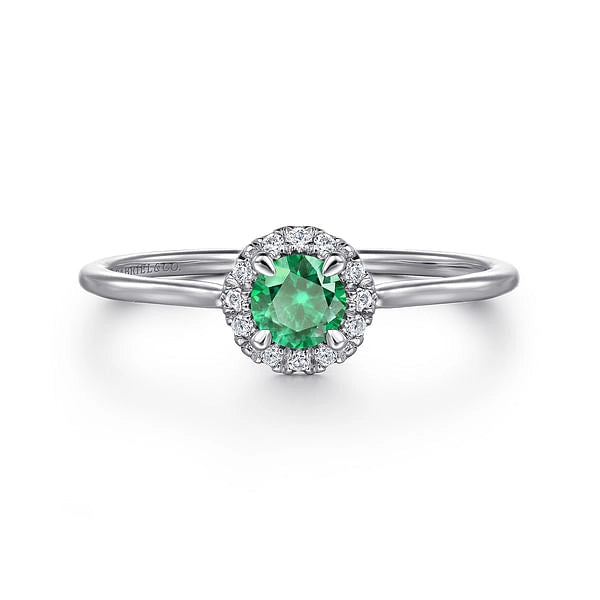 Women’s pear shaped engagement rings-14K White Gold Emerald and Diamond Ring