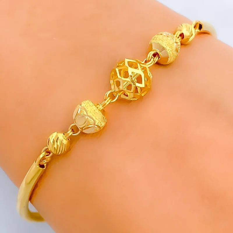 Women’s beaded bangles-Stately Striking Netted Orb 22k Gold Bangle Bracelet