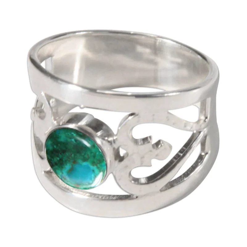 Women’s art deco rings-Handmade Sterling Silver 'Inseparable Love' Chrysocolla Ring (Peru)