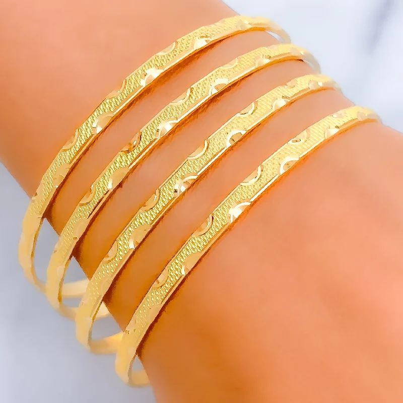 Women’s minimalist bangles-Graceful Evergreen Dotted 22k Gold Bangles