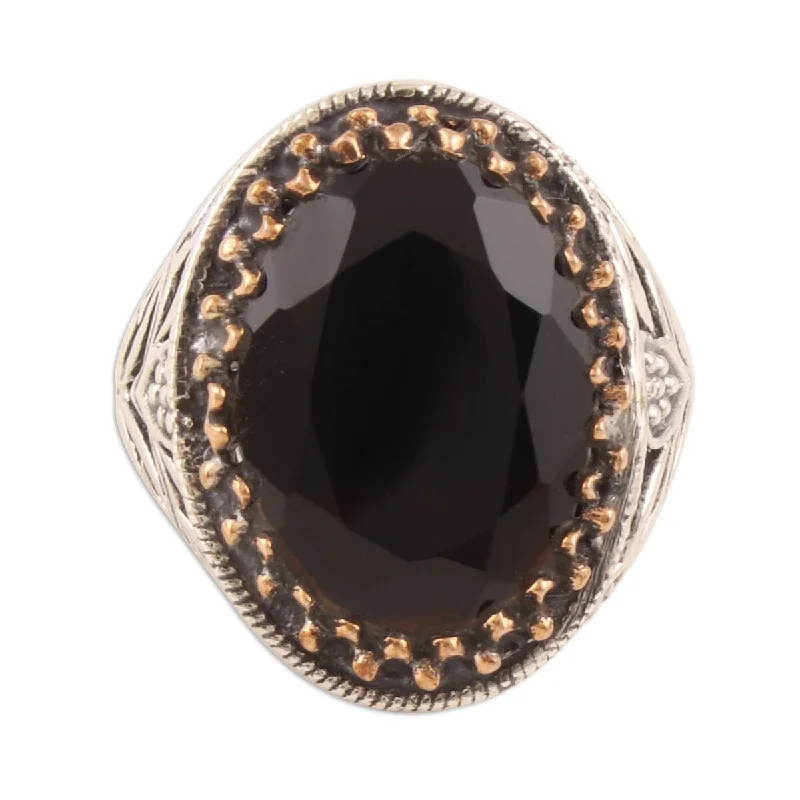 Women’s multi-diamond rings-NOVICA Dark Glimmer, Onyx single-stone ring