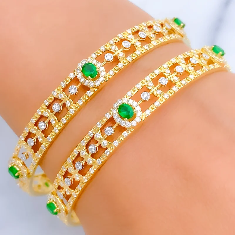 Women’s bangles with diamonds-Decorative Dapper Diamond + 18k Gold Bangle