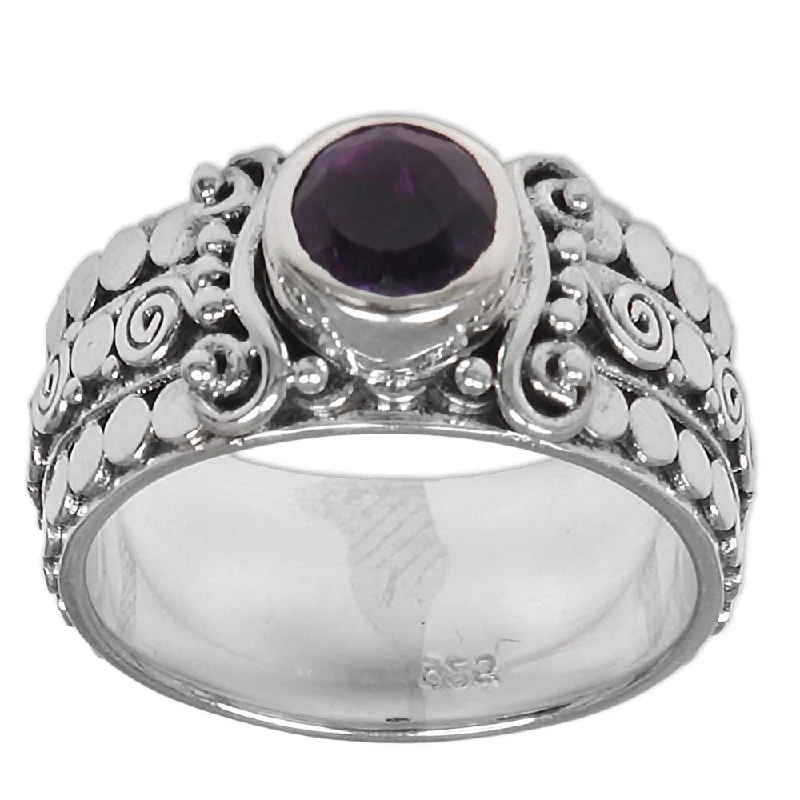 Women’s engraved rings-NOVICA Handmade Sterling Silver 'Swirling Serenity' Amethyst Ring (Indonesia)