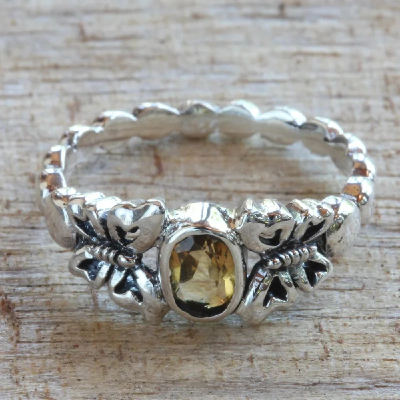 Women’s custom engagement rings-Handmade Sterling Silver 'Honey and Butterflies' Citrine Ring (Indonesia)