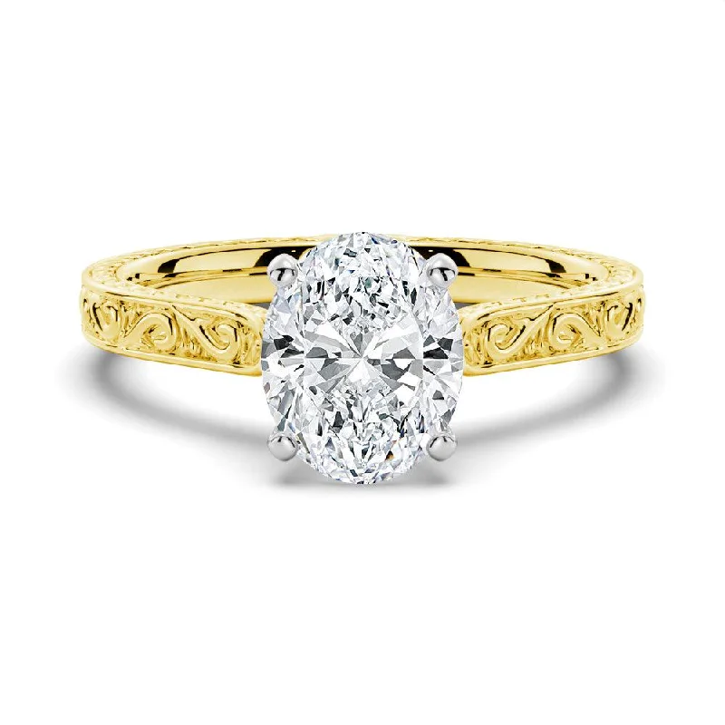 Women’s art deco diamond engagement rings-Vintage Two-Tone Oval Moissanite Engagement Ring With Milgrain Edges