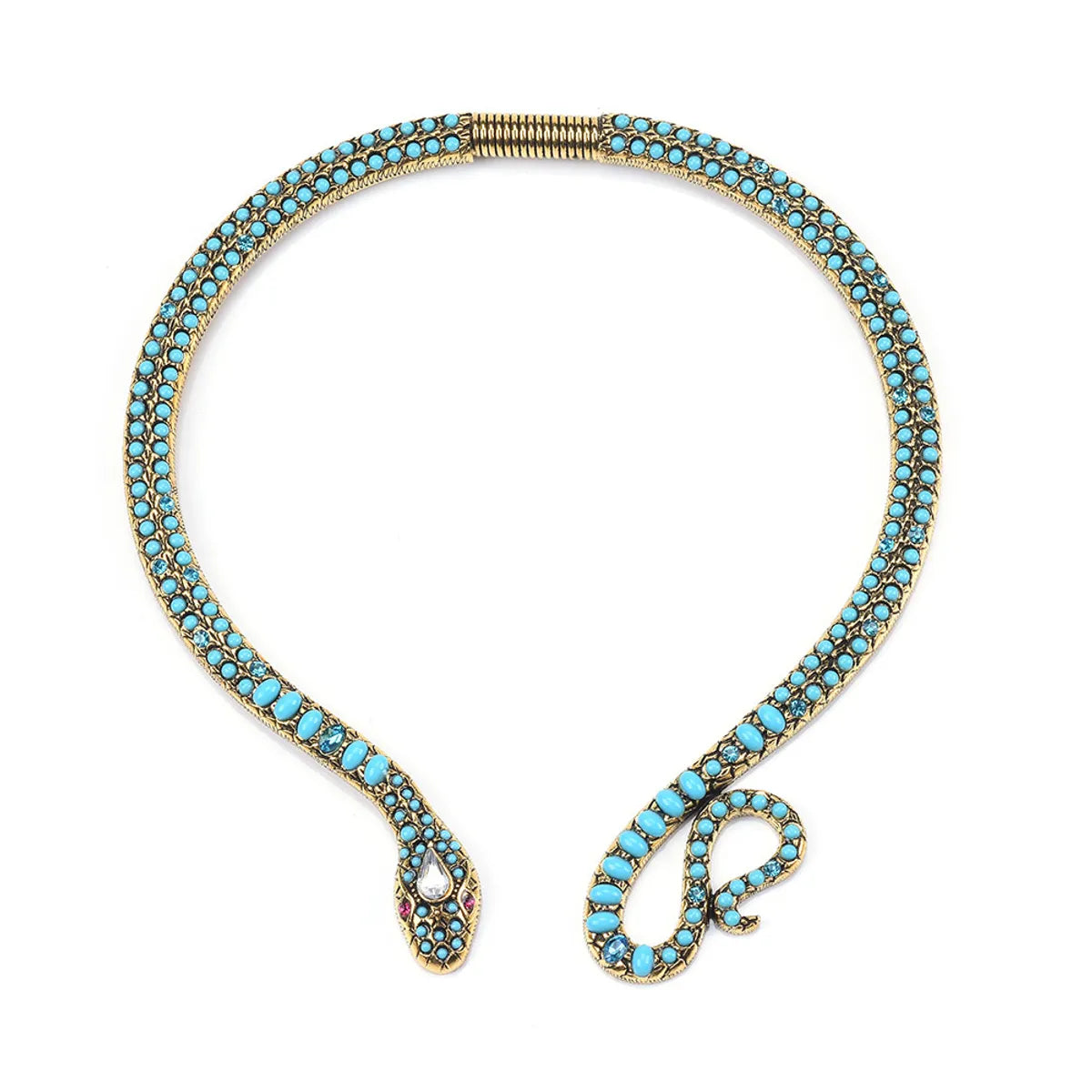 Women’s chunky gold necklaces-1 Piece Retro Snake Imitation Pearl Alloy Turquoise Inlay Rhinestones Women's Necklace